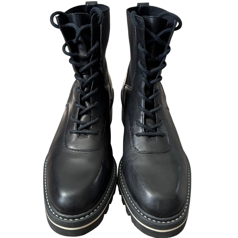Bernardo Salerno Leather Lace Up Boot Women's Sz 8.5 Black Combat Lug Sole - Picture 4 of 11